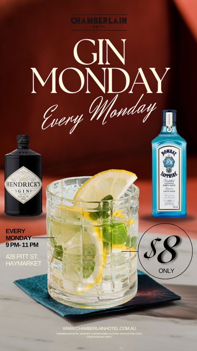 Gin Monday — $8 gin, every Monday 9–11pm