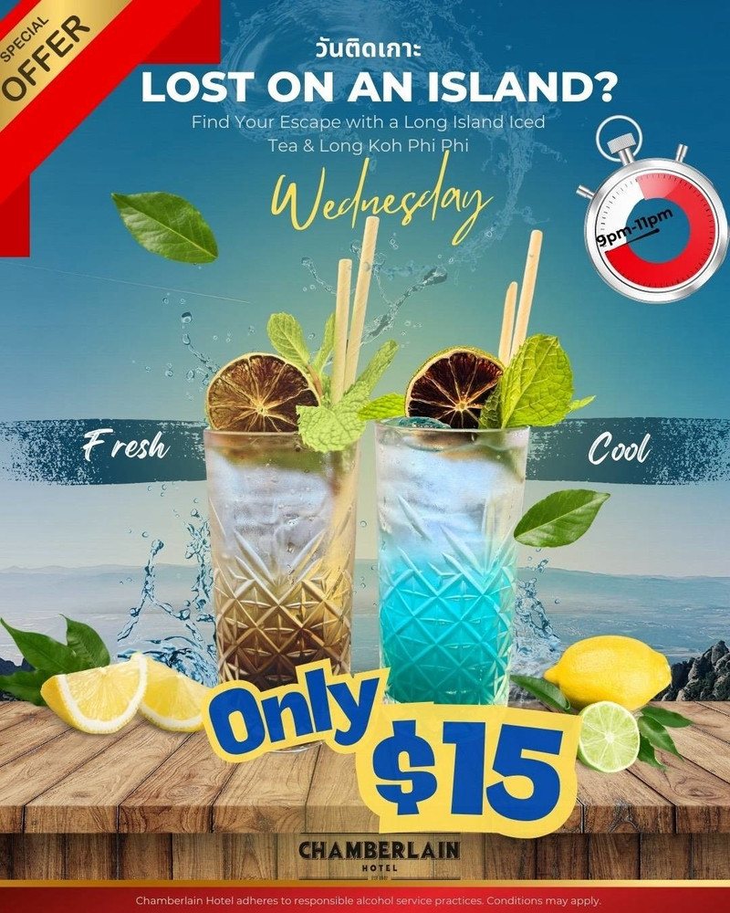 Lost on an Island — $15 Long Island Iced Tea, every Wednesday
